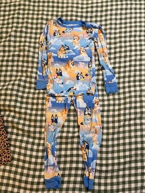 Little Sleepies Bluey Kids Long Sleeve Pajama Set - Blue & Peach Cartoon Print